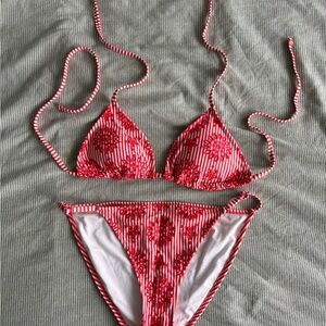 Aerie Red and White Striped Bikini